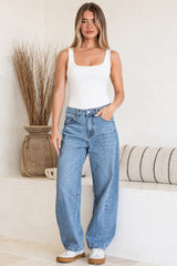Antoni Barrel Jeans - Mid Rise Whisker Stripe Jeans in Light Denim Wash
