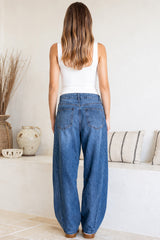 Antoni Barrel Jeans - Mid Rise Whisker Stripe Jeans in Mid Denim Wash