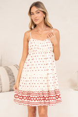 Antonia Mini Dress - Sweetheart Neckline Tiered Lace Spliced Dress with Adjustable Straps in Fay Print
