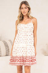 Antonia Mini Dress - Sweetheart Neckline Tiered Lace Spliced Dress with Adjustable Straps in Fay Print