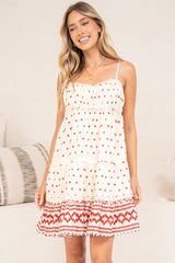 Antonia Mini Dress - Sweetheart Neckline Tiered Lace Spliced Dress with Adjustable Straps in Fay Print