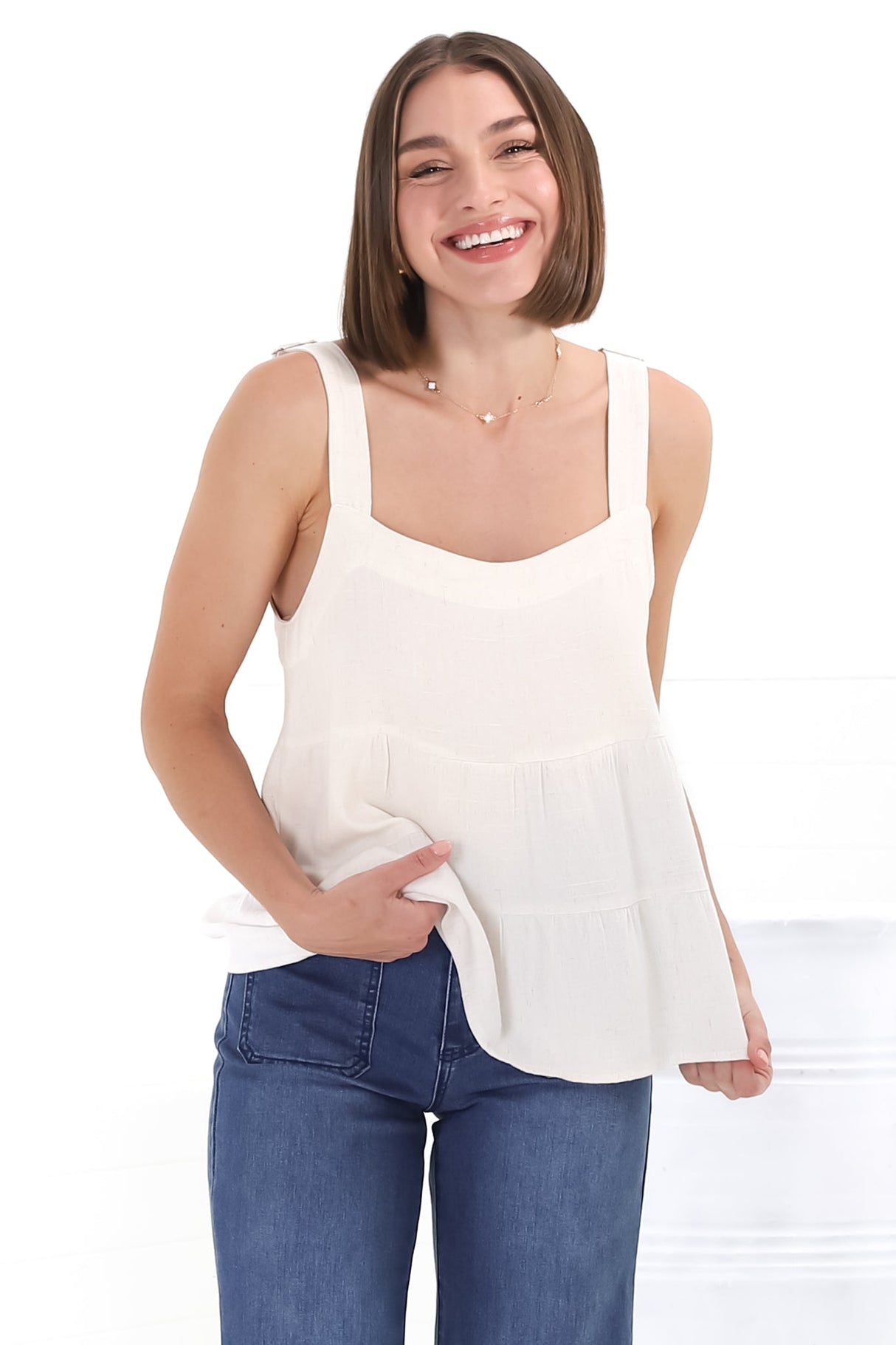 Avni Top - Square Neckline With Adjustable Straps In Beige