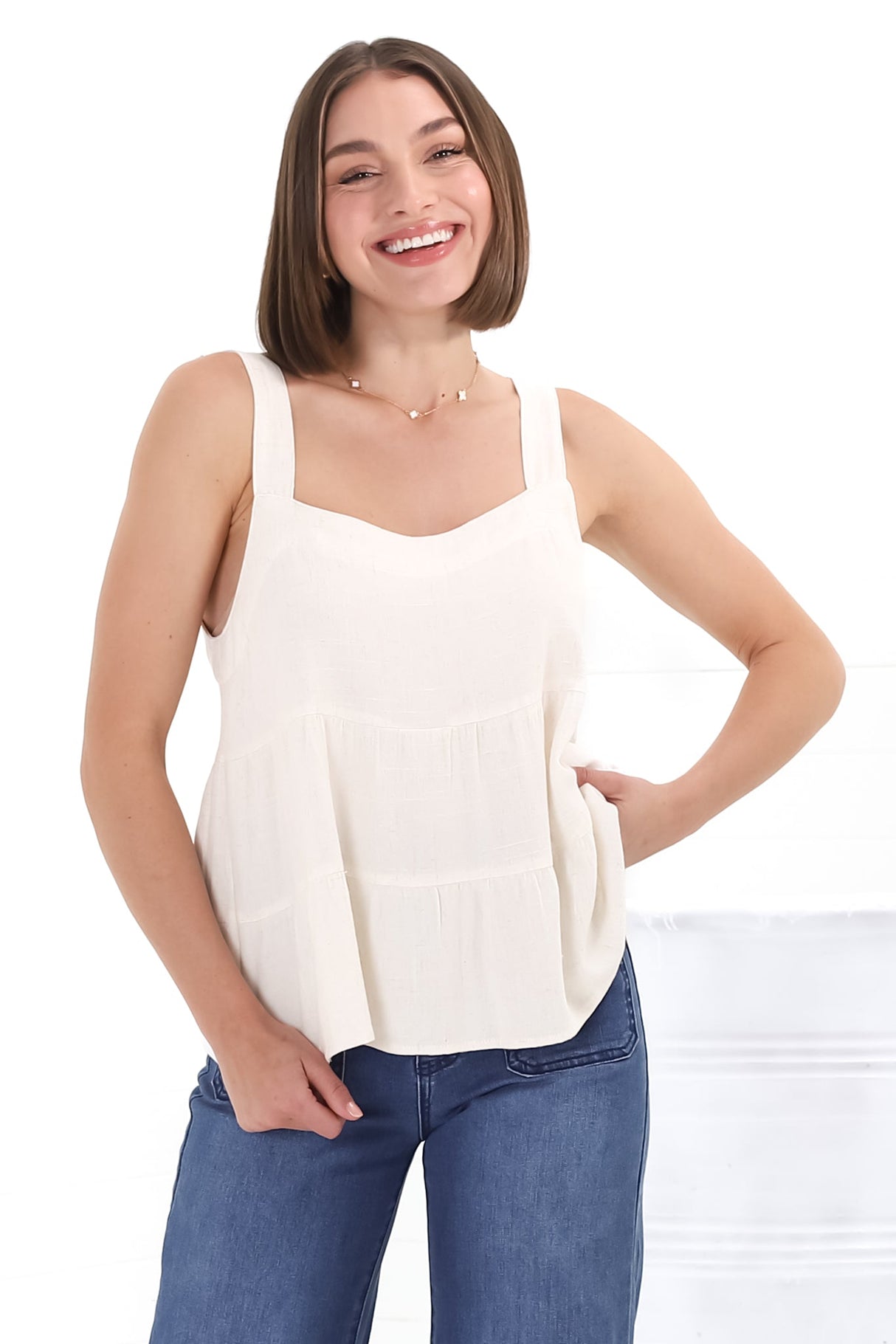 Avni Top - Square Neckline With Adjustable Straps In Beige