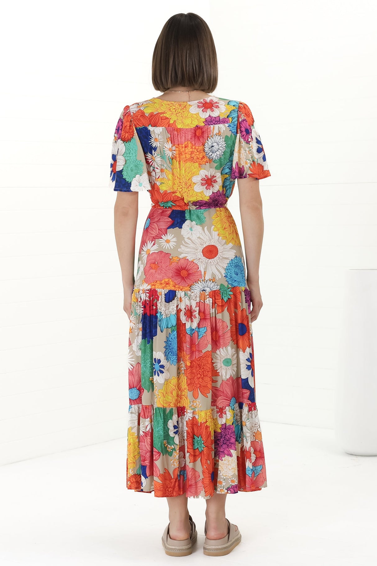 Anya Maxi Dress - Flutter Cap Sleeve Pull Tie Waist Dress in Tully Print