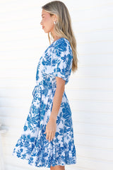 Arabella Mini Dress - V Neck Button-Front Dress with Adjustable Tie Waist in Alina Print