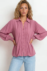 Model wearing Aralyn Blouse in Pink from Salty Crush

