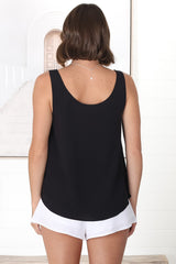 Arie Top - Scooped Neck and Hemline Relaxed Lined Top in Black