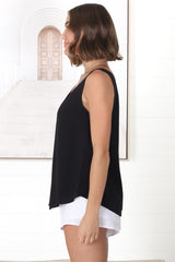 Arie Top - Scooped Neck and Hemline Relaxed Lined Top in Black