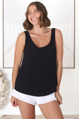 Arie Top - Scooped Neck and Hemline Relaxed Lined Top in Black