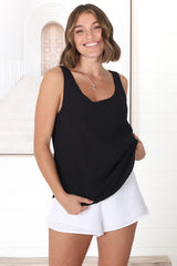 Arie Top - Scooped Neck and Hemline Relaxed Lined Top in Black