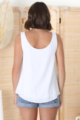 Arie Top - Scooped Neck and Hemline Relaxed Lined Top in White