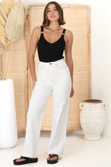 Ariel Jeans - Contrast Stitching High Waisted Warm White Straight Leg Jeans