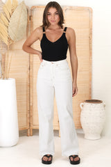 Ariel Jeans - Contrast Stitching High Waisted Warm White Straight Leg Jeans