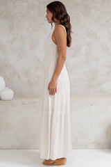 Arielle Maxi Dress - Square Neckline Tiered Dress with Pockets in White