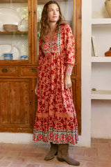 JAASE - Arlo Maxi Dress: V-Neck Pull Tie Waist Maxi With Pockets in Lillianna Print