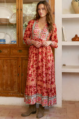 JAASE - Arlo Maxi Dress: V-Neck Pull Tie Waist Maxi With Pockets in Lillianna Print