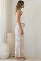 Armon Pants - Paper Bag Waist With Tie Wide Leg Pants In Jeani Print Beige