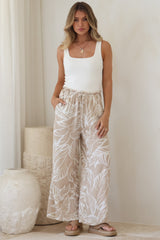 Armon Pants - Paper Bag Waist With Tie Wide Leg Pants In Jeani Print Beige