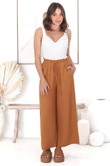 Armon Pants - Paper Bag Waist with Tie Wide Leg Pants in Rust