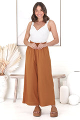 Armon Pants - Paper Bag Waist with Tie Wide Leg Pants in Rust