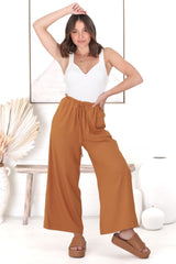 Armon Pants - Paper Bag Waist with Tie Wide Leg Pants in Rust