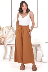 Armon Pants - Paper Bag Waist with Tie Wide Leg Pants in Rust