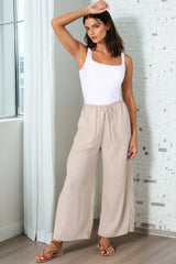 Armon Pants - Paper Bag Waist With Tie Wide Leg Pants In Sand