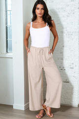 Armon Pants - Paper Bag Waist With Tie Wide Leg Pants In Sand