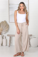 Armon Pants - Paper Bag Waist With Tie Wide Leg Pants In Sand