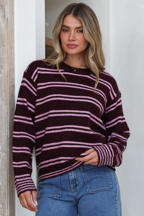 Model wearing Armondo Jumpers in Wine from Salty Crush
