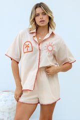 Aryanne Set - Button Up Shirt And Shorts in Cream