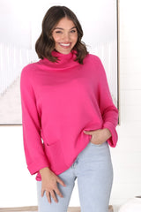 Ashby Jumper - Turtleneck Relaxed Jumper with Pockets in Hot Pink