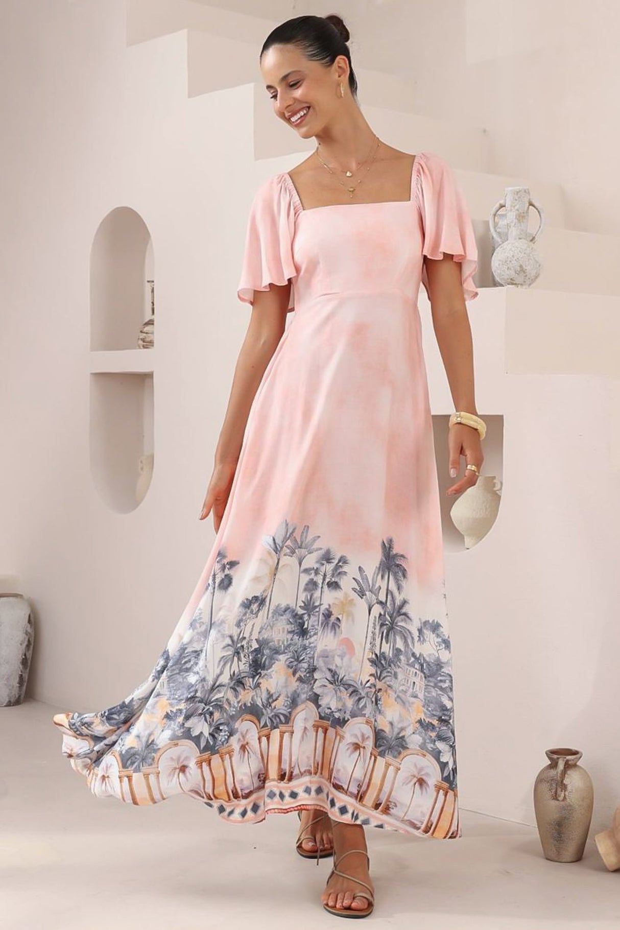 Ashby Maxi Dress - On or Off Shoulder A-Line Dress with Pockets in Armena Print