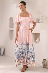 Ashby Maxi Dress - On or Off Shoulder A-Line Dress with Pockets in Armena Print