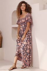Ashby Maxi Dress - On or Off Shoulder A-Line Dress with Pockets in Leandra Print