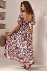 Ashby Maxi Dress - On or Off Shoulder A-Line Dress with Pockets in Leandra Print