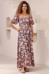 Ashby Maxi Dress - On or Off Shoulder A-Line Dress with Pockets in Leandra Print