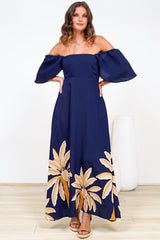 Ashby Maxi Dress - On or Off Shoulder A-Line Dress with Pockets in Raphael Print