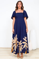 Ashby Maxi Dress - On or Off Shoulder A-Line Dress with Pockets in Raphael Print