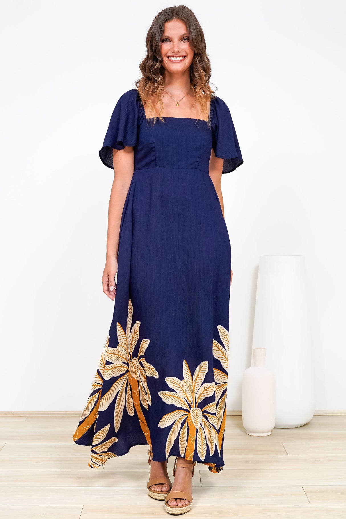 Ashby Maxi Dress - On or Off Shoulder A-Line Dress with Pockets in Raphael Print