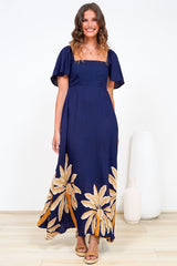 Ashby Maxi Dress - On or Off Shoulder A-Line Dress with Pockets in Raphael Print