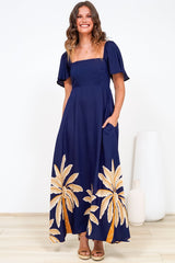 Ashby Maxi Dress - On or Off Shoulder A-Line Dress with Pockets in Raphael Print