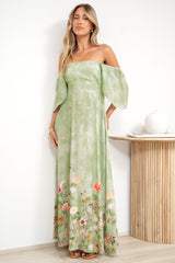Ashby Maxi Dress - On or Off Shoulder A-Line Dress with Pockets in Ferngully Print