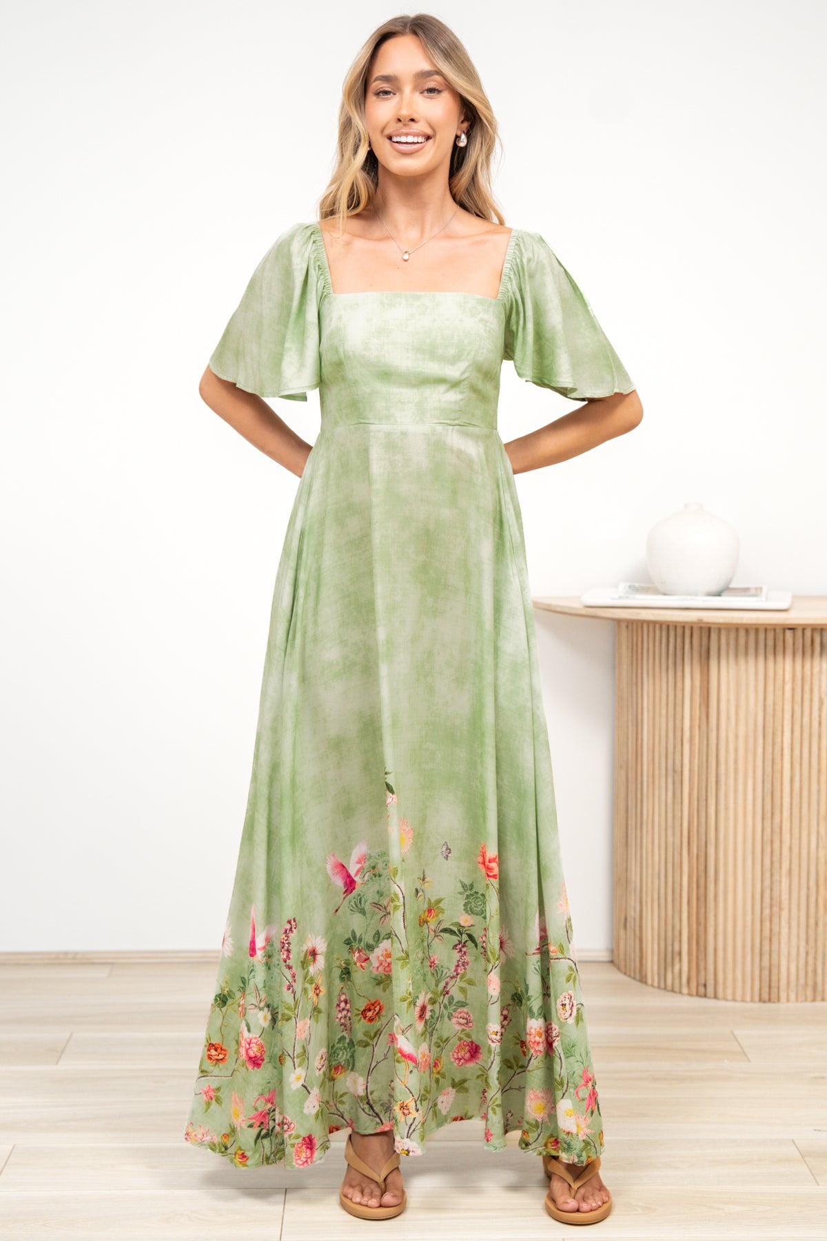 Ashby Maxi Dress - On or Off Shoulder A-Line Dress with Pockets in Ferngully Print
