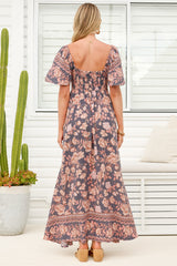 Ashby Maxi Dress - On or Off Shoulder A-Line Dress with Pockets in Leandra Print