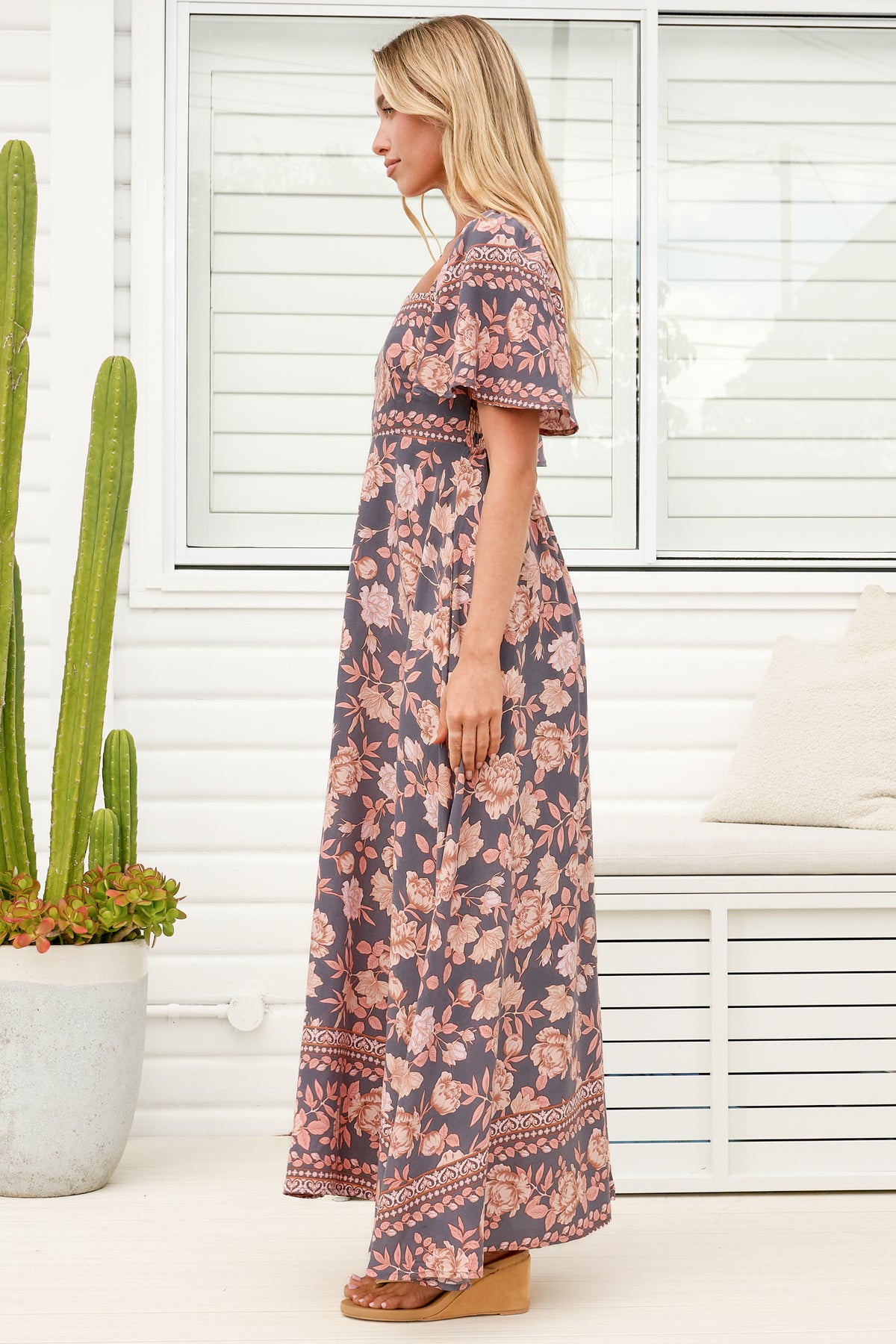 Ashby Maxi Dress - On or Off Shoulder A-Line Dress with Pockets in Leandra Print
