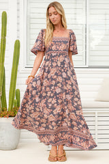 Ashby Maxi Dress - On or Off Shoulder A-Line Dress with Pockets in Leandra Print