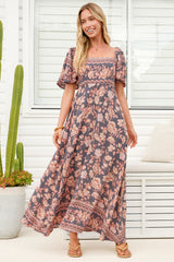 Ashby Maxi Dress - On or Off Shoulder A-Line Dress with Pockets in Leandra Print