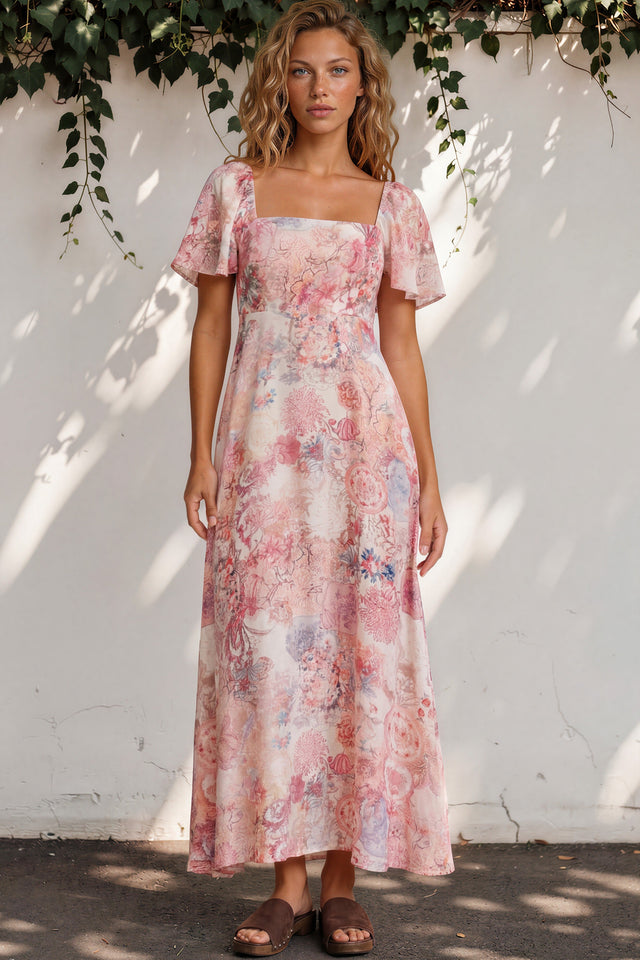 Model wearing Ashby Maxi Dress in Alani Print from Salty Crush
