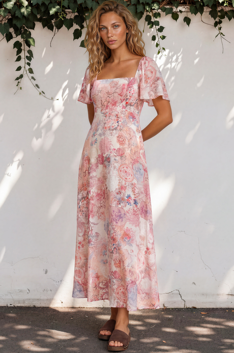 Model wearing Ashby Maxi Dress in Alani Print from Salty Crush
